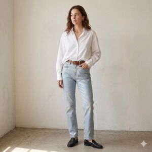 Zara Silver Metallic Foil Jeans Size 0 Light Wash Straight Leg High Rise